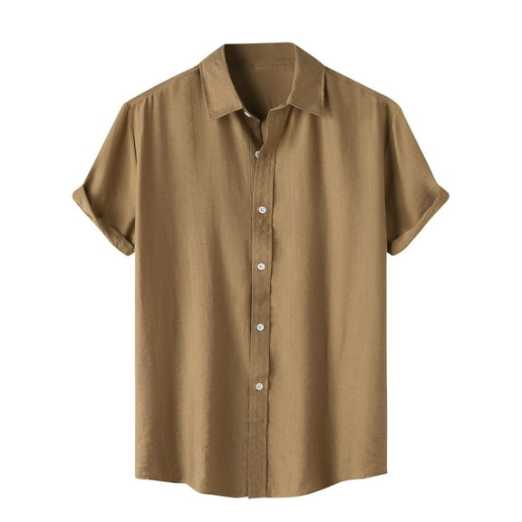 Maean Mens Short Sleeve Button down Casual Shirts Beach Summer Solid Color Work Shirt Vacation Collared Shirts