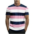 thumbnail image 1 of Maean Mens Short Sleeve Striped Shirt Summer Crew Neck Causal Tee Loose Color Block Basic Tshirts, 1 of 3