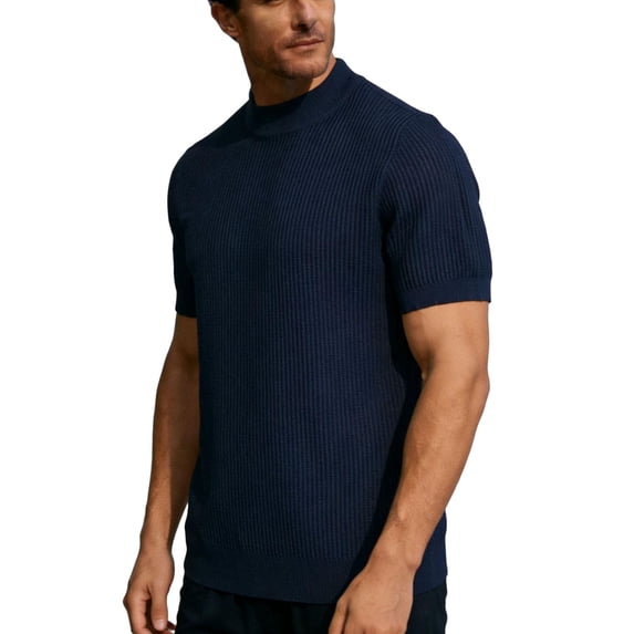 Maean Mens Short Sleeve Sweaters Mock Neck Ribbed Knit Summer Tops Soft Loose Casual Shirts Sweater