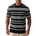 thumbnail image 1 of Maean Mens Short Sleeve Sweaters Ribbed Knit Basic Casual Fashion Crewneck Striped Summer Clothes, 1 of 4