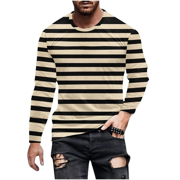 Maean Mens Striped Top Long Sleeve Crew Neck Pullover Shirts Basic Big and Tall Casual Tee S-4XL