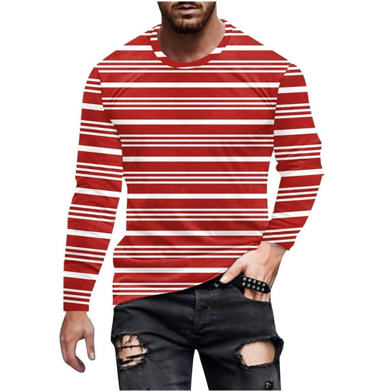 Maean Mens Striped Top Long Sleeve Crew Neck Pullover Shirts Basic Big and Tall Casual Tee S-4XL