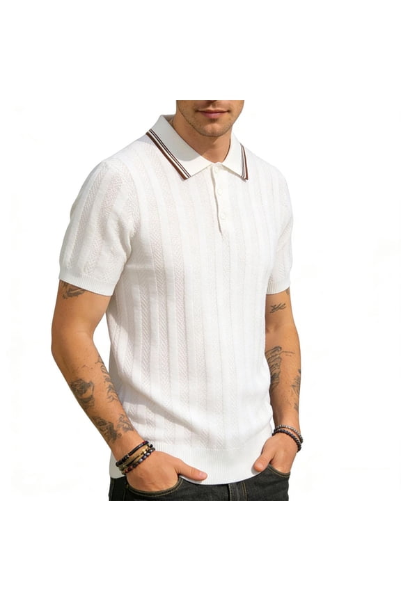 Mens Sweater Short Sleeve Golf Tops Collared Ribbed Knit Fashion Dressy Shirts Work Casual Sweaters