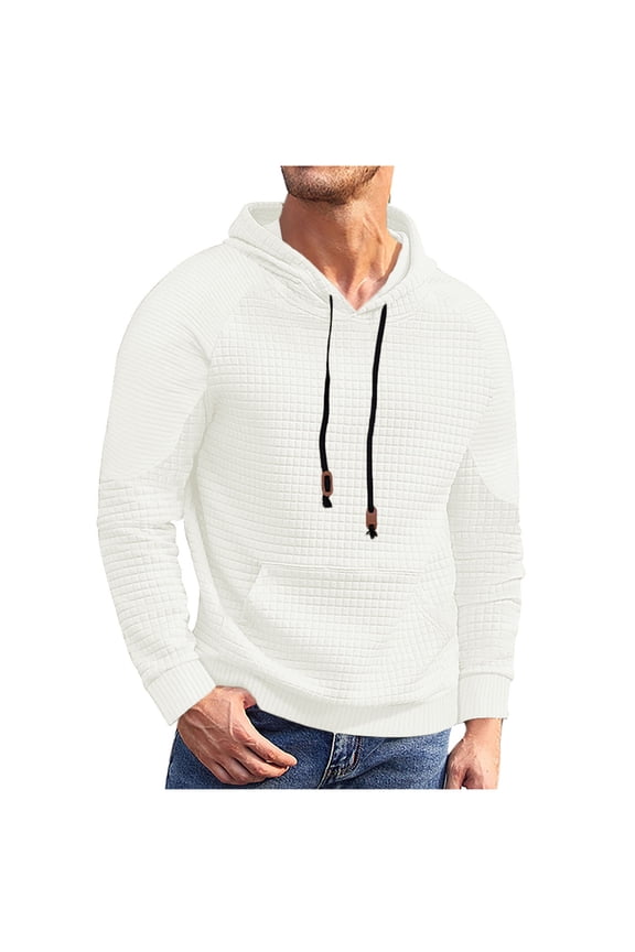 Mens Sweatshirts Hoodie Drawstring Pullover Long Sleeve Textured Sweatshirt with Pockets