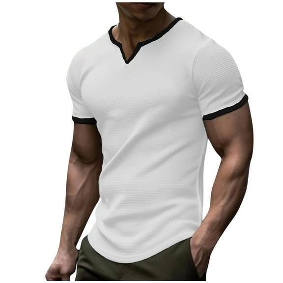 Maean Mens V Neck Short Sleeve Shirts Muscle Slim T Shirt Gym Workout Athletic Tee Shirts for Men