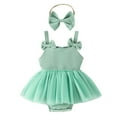 thumbnail image 1 of Maean Newborn Baby Girl Clothes Plaid Romper Dress Cute Lace Ruffles Jumpsuit Infant Girl Summer Dress+ Headband, 1 of 7