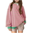 thumbnail image 1 of Maean Oversized Striped Shirts for Kids Girls Loose Fitting Causal Round Neck Long Sleeve Sweatshirts, 1 of 3
