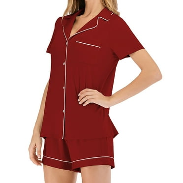 Maean Pajamas Sets for Women Comfy Soft Short Sleeve V Neck Button Tops and Wide Leg Shorts 2 Piece Outfits