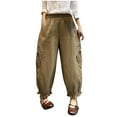 thumbnail image 1 of Maean Pants for Women Casual Elastic High Waist Cotton Linen Printed and Lace Hem Cropped Trousers with Pockets, 1 of 7