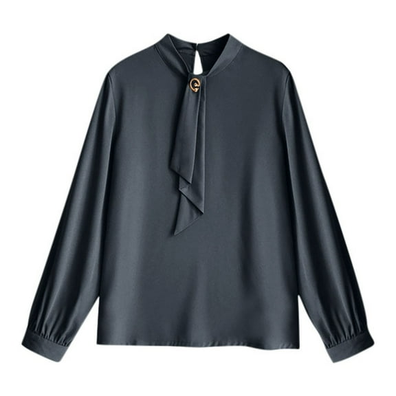 Maean Plus Size Blouse for Womens Chiffon Long Sleeve Business Dressy Tops Round Neck Office Shirts