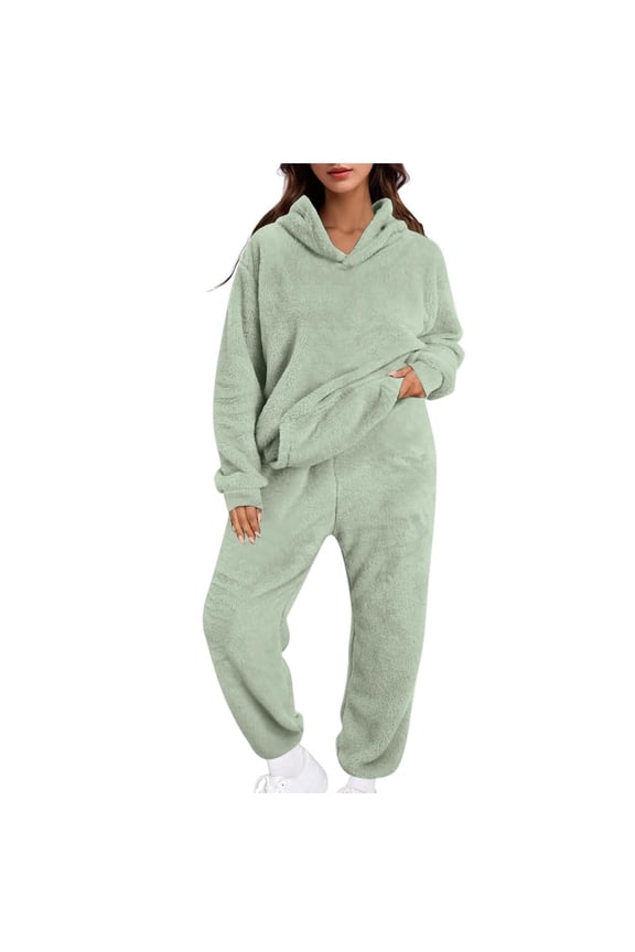 Plus Size Fleece Lounge Sets for Women Pullover Pjs Fuzzy Sleepwear Pants 2 Piece Pajamas