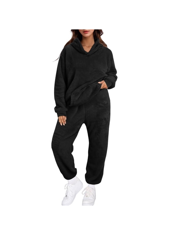 Plus Size Fleece Lounge Sets for Women Pullover Pjs Fuzzy Sleepwear Pants 2 Piece Pajamas