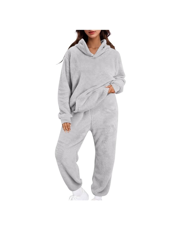 Plus Size Fleece Lounge Sets for Women Pullover Pjs Fuzzy Sleepwear Pants 2 Piece Pajamas