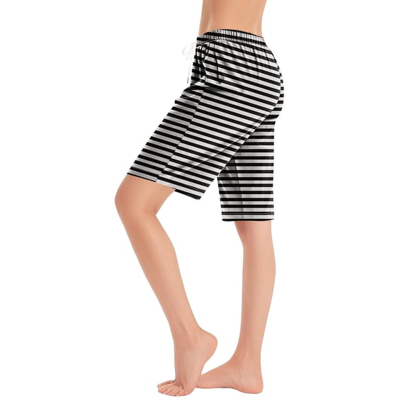 Maean Plus Size Lounge Shorts for Womens Striped Elastic Waist Loose Bottoms Pajamas Short Pants