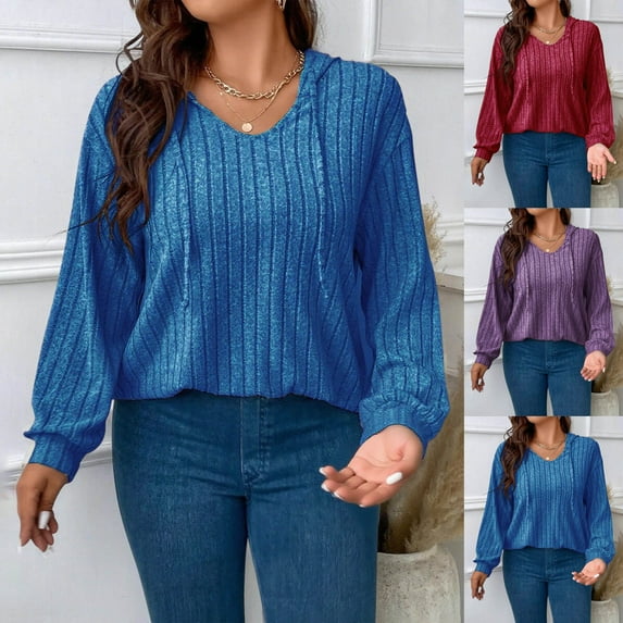 Maean Plus Size Sweaters for Womens Hoodie Drawstring Long Sleeve Lightweight Knitted Loose Sweatshirt