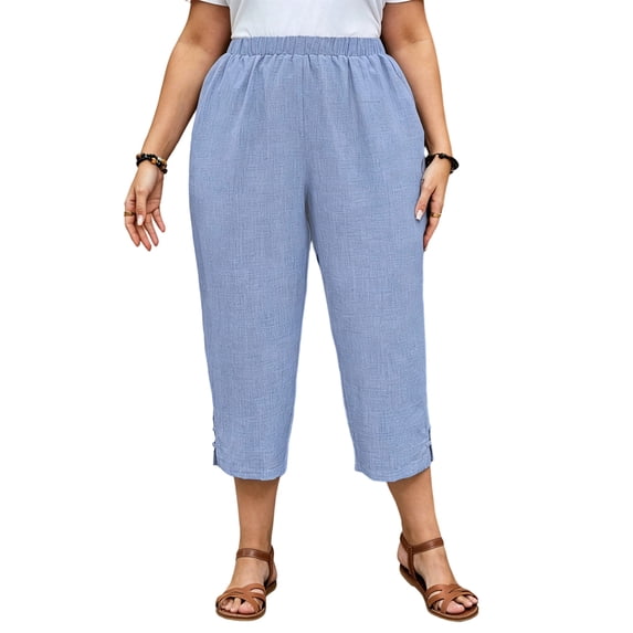 Maean Plus Size Women Capris Pant Wide Leg Elastic Waisted Casual Baggy Capri Pants with Pockets