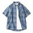 thumbnail image 1 of Maean Plus Size Womens Plaid Shirts Button down Oversized Baggy Tops Short Sleeve Casual Cover up, 1 of 7