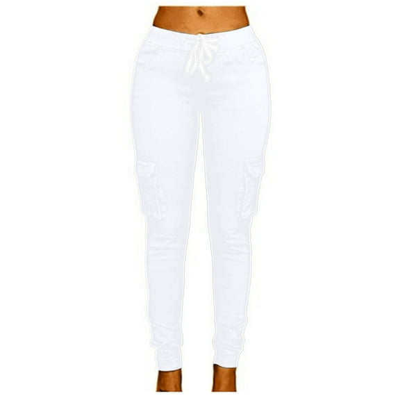 Maean Scrubs Pants for Women Casual Slim Tapered Leggings Elastic Waist Drawstring Pleated with Pockets