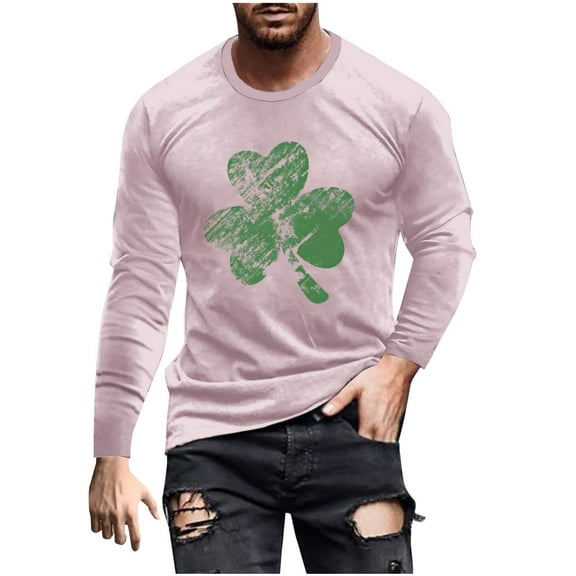 Maean St Patricks Day Shirt for Men Long Sleeve Fashion T-Shirt Mens Big and Tall Tops Clothes