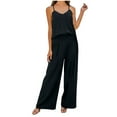 thumbnail image 1 of Maean Summer Casual 2 Piece Outfits for Women V Neck Sleeveless Spaghetti Straps Tops and Wide Leg Loose Pants, 1 of 5