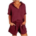 thumbnail image 1 of Maean Summer Outfits for Women Short Sleeve V Neck Tops and Elastic High Waist Wide Leg Shorts Sets with Pockets, 1 of 7