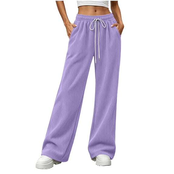 Maean Sweatpants for Women Corduroy Pants Baggy Wide Leg Casual Drawstring Elastic Waist Loose Trousers with Pockets