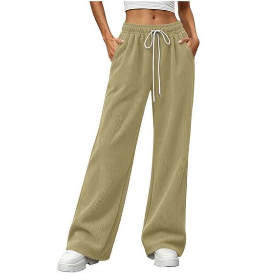 Maean Sweatpants for Women Corduroy Pants Baggy Wide Leg Casual Drawstring Elastic Waist Loose Trousers with Pockets
