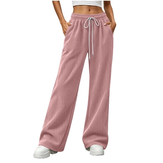 Maean Sweatpants for Women Corduroy Pants Baggy Wide Leg Casual Drawstring Elastic Waist Loose Trousers with Pockets