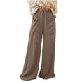 thumbnail image 1 of Maean Tall Pants for Women Long Elastic High Waist Wide Leg Loose Cotton Linen Trousers with Front Pockets, 1 of 7