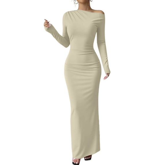 Maean Tight Maxi Womens Long Sleeve Dress Slim Ruched Fall Winter Wedding Party Fashion Dresses