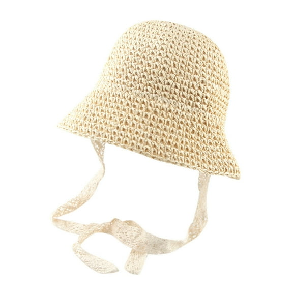 Maean Toddler Baby's Straw Sun Hat with Strap Breathable Short Brim Bucket Hat Summer Vacation Beach Hat