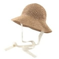 thumbnail image 1 of Maean Toddler Baby's Straw Sun Hat with Strap Breathable Short Brim Bucket Hat Summer Vacation Beach Hat, 1 of 5