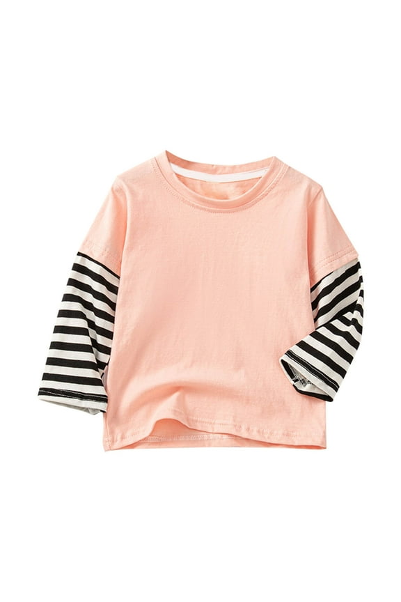 Toddler Boys Girls Cotton Tshirts Crewneck Striped Long Sleeve Causal Lightweight Sweatshirts Tops