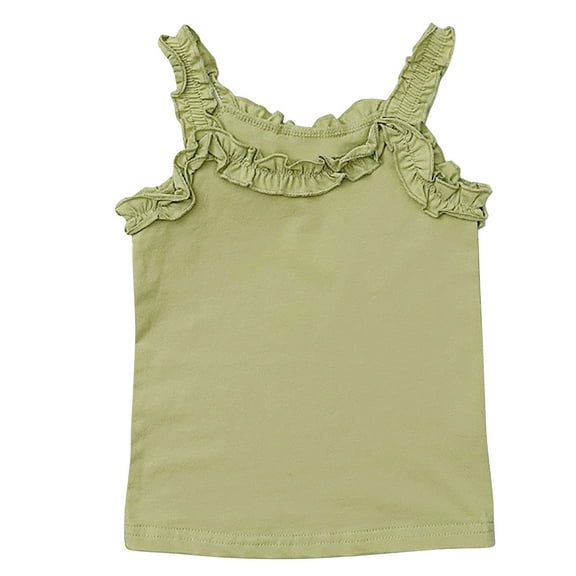 Maean Toddler Girls Cotton Tanks Shirt Ruffle Solid Color Top Sleeveless Crew Neck Summer Cute Clothes