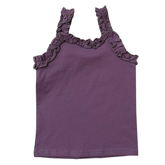 Maean Toddler Girls Cotton Tanks Shirt Ruffle Solid Color Top Sleeveless Crew Neck Summer Cute Clothes