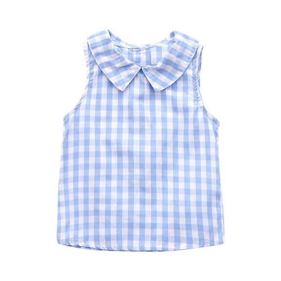 Maean Toddler Girls Plaid Sleeveless Shirt Crew Neck Pullover Top Little Girl Summer Cute Blouses