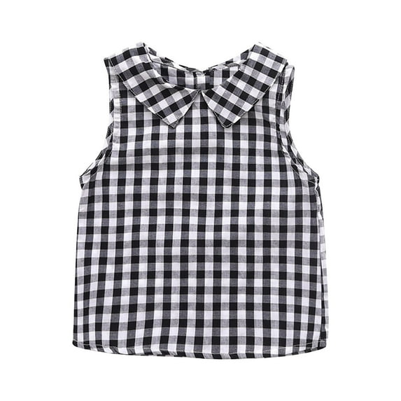 Maean Toddler Girls Plaid Sleeveless Shirt Crew Neck Pullover Top Little Girl Summer Cute Blouses