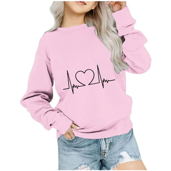 Maean Toddler Kids Heart Graphic Shirts Long Sleeve Round Neck Shirt Girls Lightweight Sweatshirts
