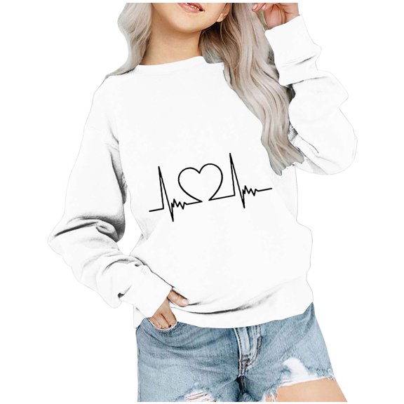 Maean Toddler Kids Heart Graphic Shirts Long Sleeve Round Neck Shirt Girls Lightweight Sweatshirts