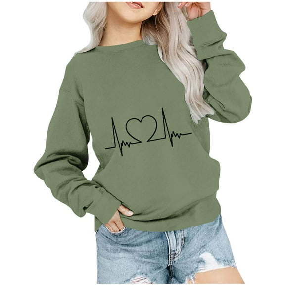 Maean Toddler Kids Heart Graphic Shirts Long Sleeve Round Neck Shirt Girls Lightweight Sweatshirts