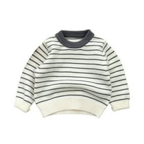 Maean Toddler Knit Sweater for Boys Girls Long Sleeve Crewneck Striped Cotton Pullover Fall Winter 1-18Monthes