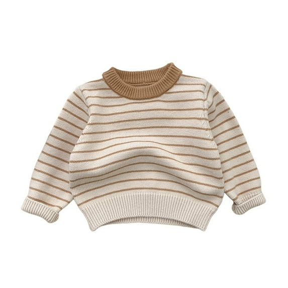 Maean Toddler Knit Sweater for Boys Girls Long Sleeve Crewneck Striped Cotton Pullover Fall Winter 1-18Monthes