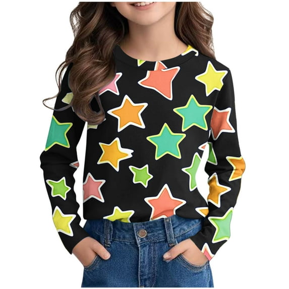Maean Toddler Long Sleeve Shirts Star Graphic Crewneck Pullover Causal Loose Tee Tshirts for Kids