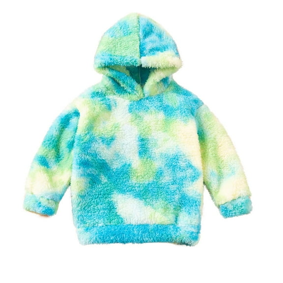 Maean Toddler Sherpa Sweatshirt Tie Dye Fuzzy Warm Cute Hoodie Pullover Sweatshirts for 1-6 Years
