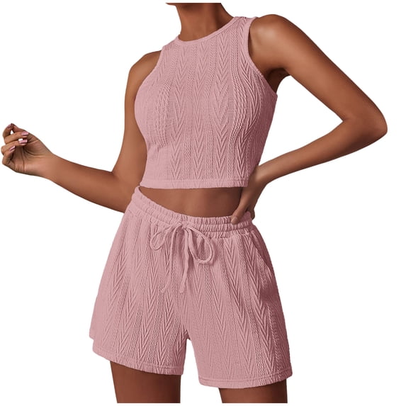 Maean Trendy Two Piece Summer Outfits for Women Sleeveless Tank Crop Tops and Drawstring High Waist Shorts Sets