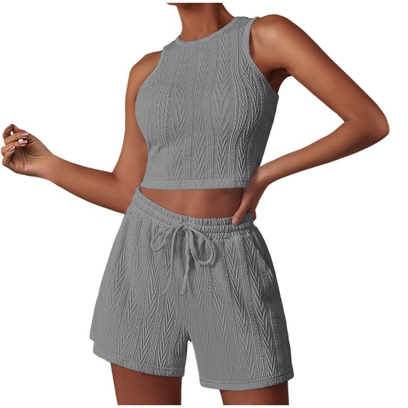 Maean Trendy Two Piece Summer Outfits for Women Sleeveless Tank Crop Tops and Drawstring High Waist Shorts Sets