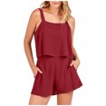 thumbnail image 1 of Maean Two Piece Outfits for Women Square Neck Sleeveless Top High Waist Wide Leg Pockets Short Vacation Sets, 1 of 6