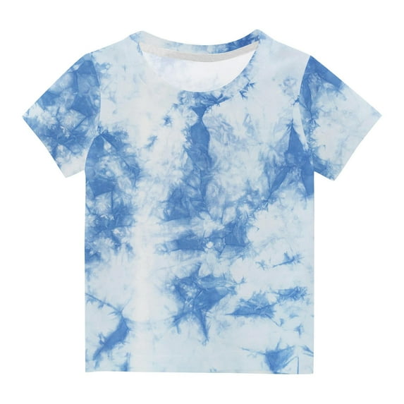 Maean Unisex Boys Girls Shirt Tie Dye Printed Short Sleeve T-Shirts Round Neck Spring Summer Breathable Top for Kids