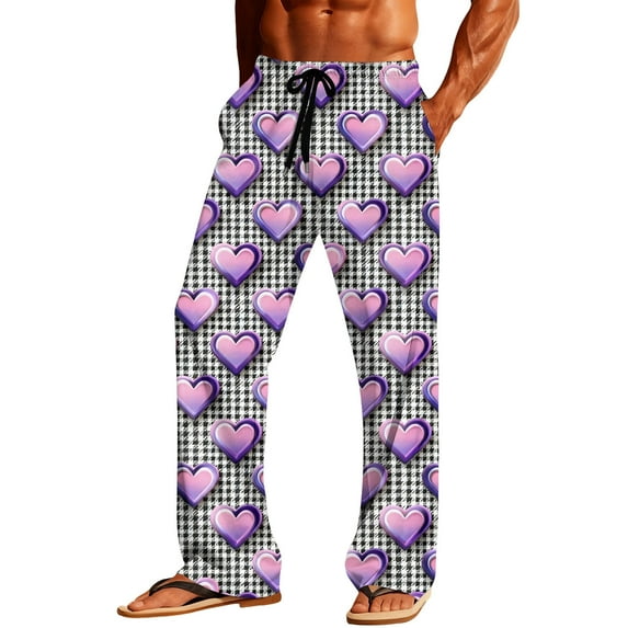 Maean Valentine's Day Pant for Mens Pajamas Loungewear Pants Soft Lightweight Loose Sleepwear Bottoms with Pockets