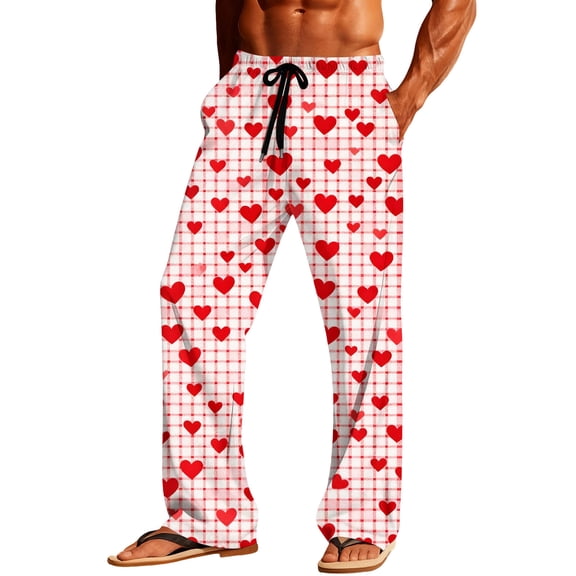 Maean Valentine's Day Pant for Mens Pajamas Loungewear Pants Soft Lightweight Loose Sleepwear Bottoms with Pockets